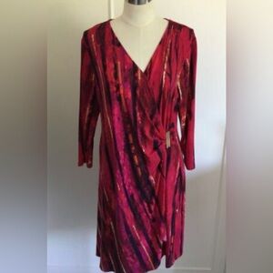 Calvin Klein Red and Black Long Sleeve Dress